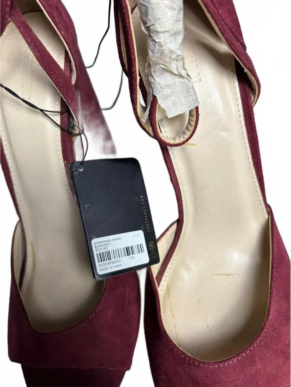 Forever 21 Burgundy Suede Block Heel Sandals with Ankle Strp